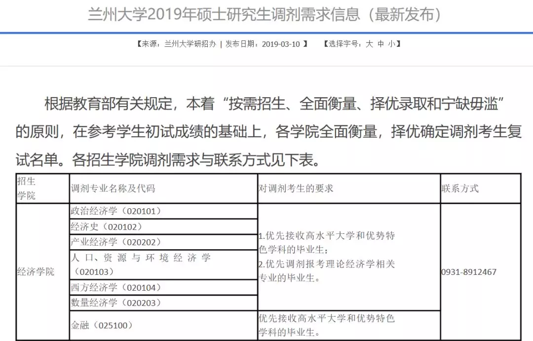 兰州大学调剂需求信息