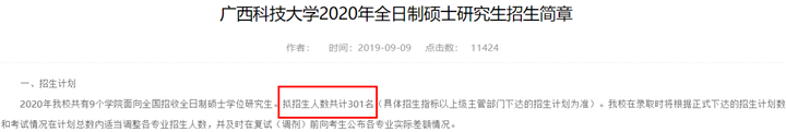 2020年广西科技大学研究生拟招人数